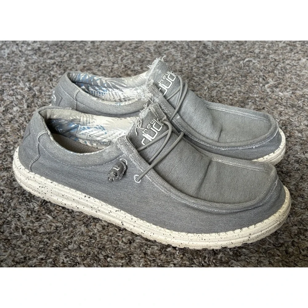 Hey Dude Wally Stretch Size 10 Mens Shoes Iron Gray Slip Ons